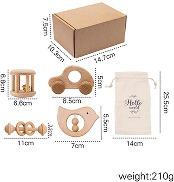 Binchi Montessori Holzspielzeug Set, Holzrassel, ab 0 Jahre - Bild 1