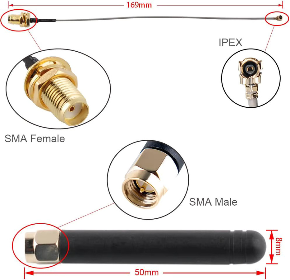 Heltec 915MHz LoRa Antenne mit 3dBi Verstärkung und U.FL zu SMA Anschluss für Heltec LoRa 32 V3 und CubeCell HTCC-AB02S GPS Boards, 4er-Pack, Schwarz - Bild 2