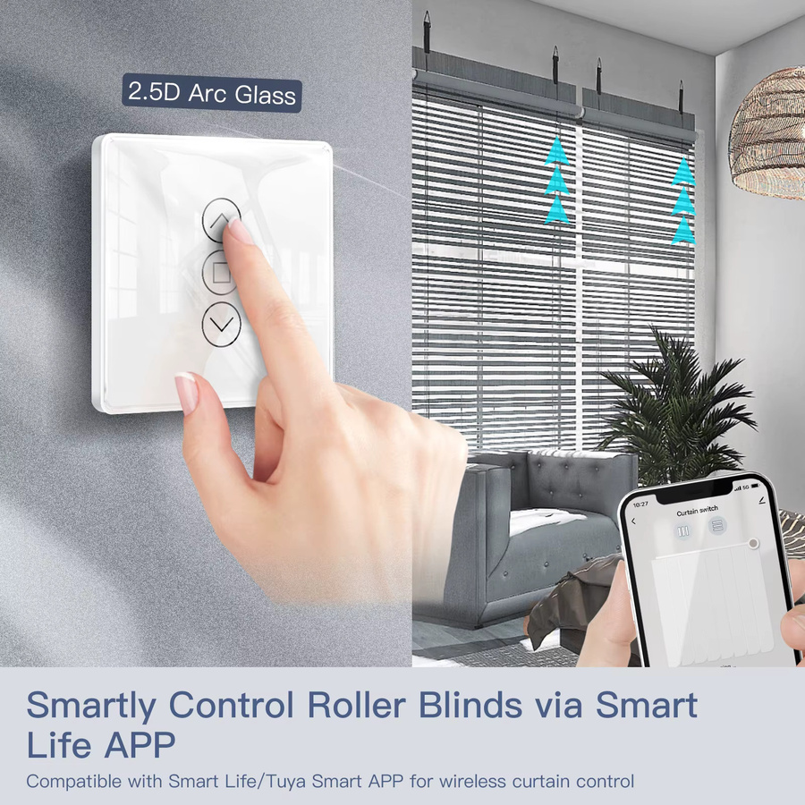 MOES WiFi Smart Vorhang Schalter mit 2,5D Arc Glas Touch Panel in Weiß für Rollos und Fensterläden, App-Steuerung und Kompatibilität mit Alexa und Google Home - Bild 3