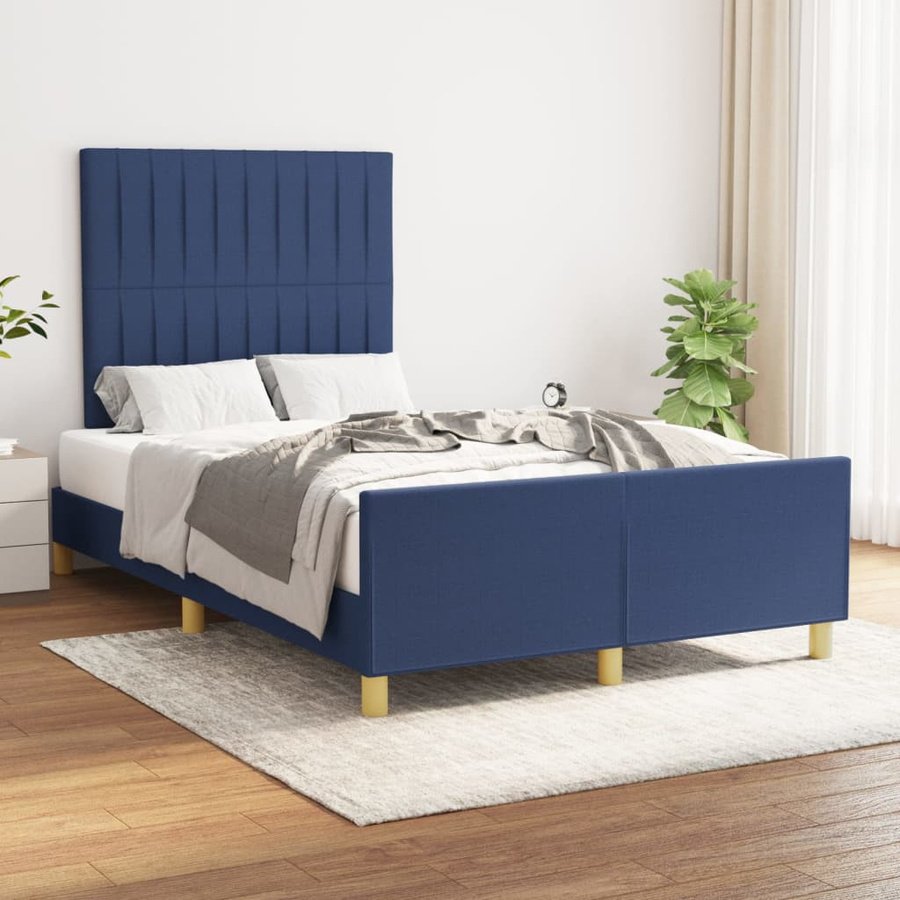 vidaXL Bettgestell mit Kopfteil in Blau aus Stoff und Sperrholz, B/T/H: 120 x 200 x 118 cm - Bild 5