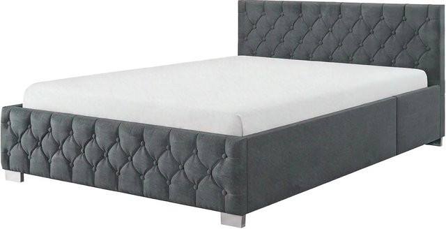 Juskys Polsterbett Nizza Chesterfield mit LED-Beleuchtung und Bettkasten, Samtbezug mit Steppung, Grau, B: 120 cm, T: 250 cm, H: 200 cm - Bild 2