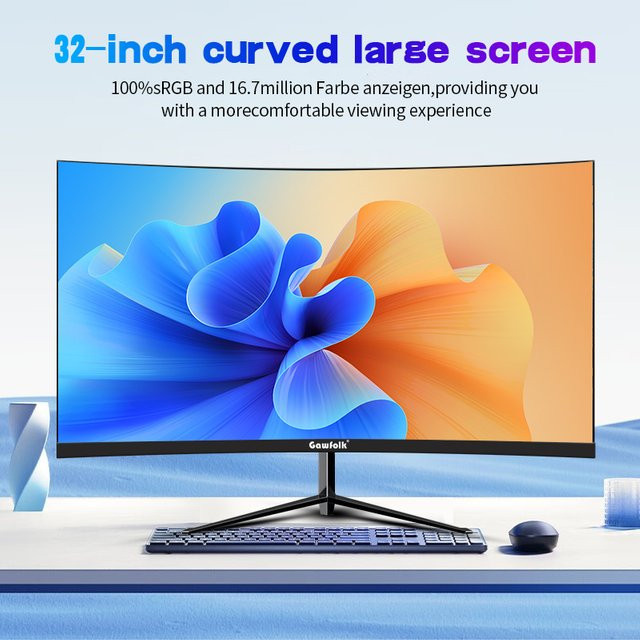 Gawfolk Curved Gaming Monitor 32 Zoll QHD 1440p, 60Hz, 1500R, Schwarz - Bild 1