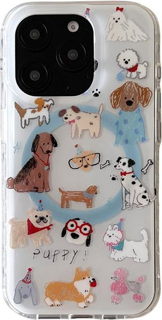Yiran bag Handyhülle mit Cartoon Hund und magnetischem Ständer für iPhone 16 Pro, 15, 14, 13 Pro Max, Magsafe kompatibel, stoßfest, Kawaii Design, Multicolour - Bild 1
