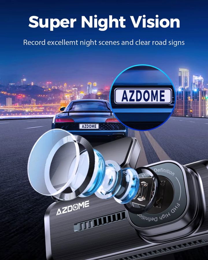 AZDOME Dash Cam M200 Full HD 1080P mit Wifi, Englisch Sprachsteuerung, Nachtsicht, G-Sensor und 24H Parkplatz-Monitor, Schwarz - Bild 3