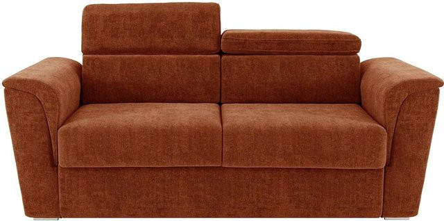 Vente-unique Schlafsofa Rizora in Terracotta mit verstellbarer Kopfstütze und Stoffbezug, Breite: 210 cm - Bild 1