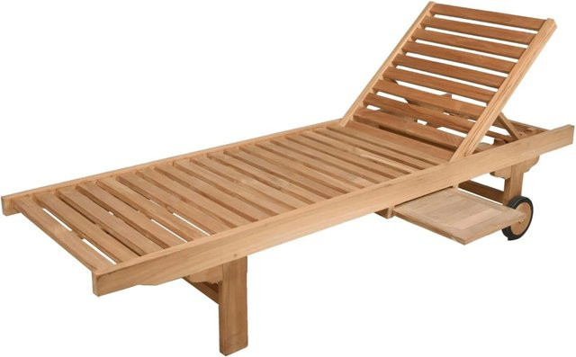 DELUKE Sonnenliege LEO aus Teakholz in Natur mit verstellbarer Rückenlehne, Ablagebord und Rollen - Bild 1