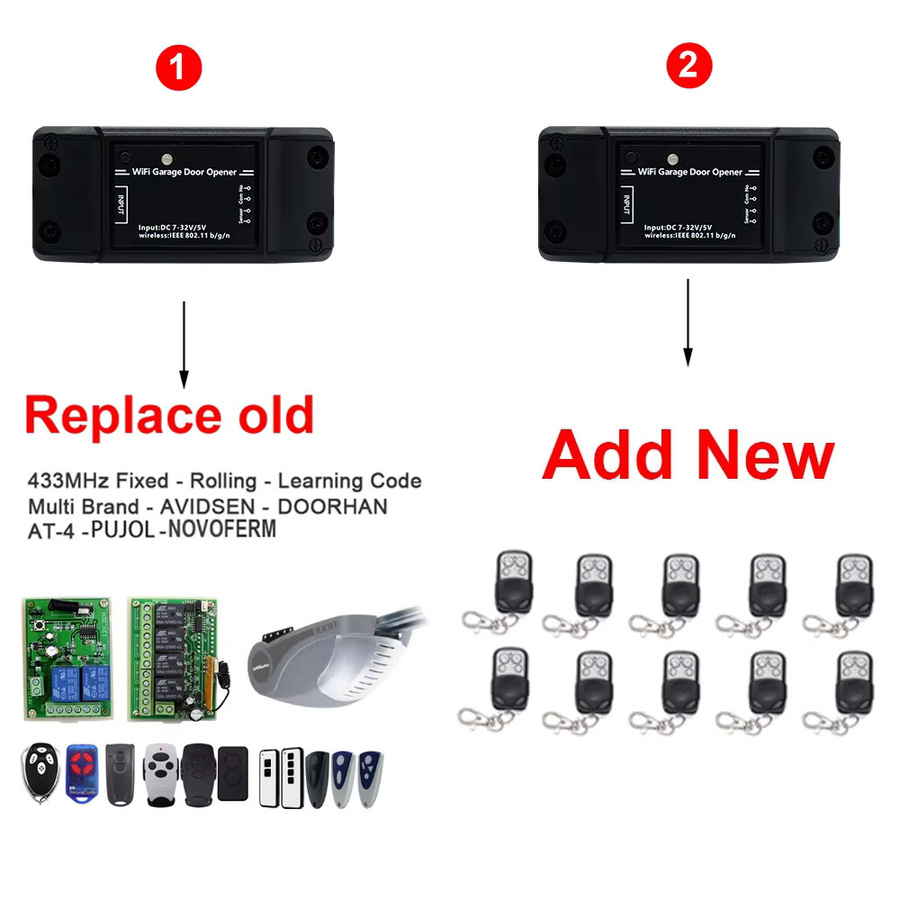 Tuya Smart WiFi Garagentor Türöffner mit 433MHz HF-Empfänger und Türsensor in Schwarz, kompatibel mit Alexa - Bild 2