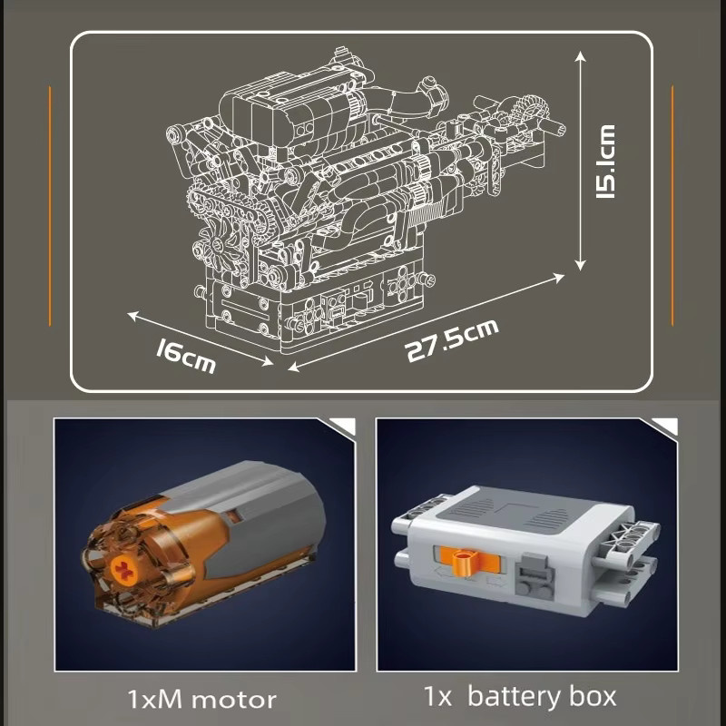 Wishiot 10224 V12 Motor-Bausteinmodell DIY-Mechanik-Montagesatz mit 974 Teilen in Mehrfarbig für Erwachsene und Sammler - Bild 3