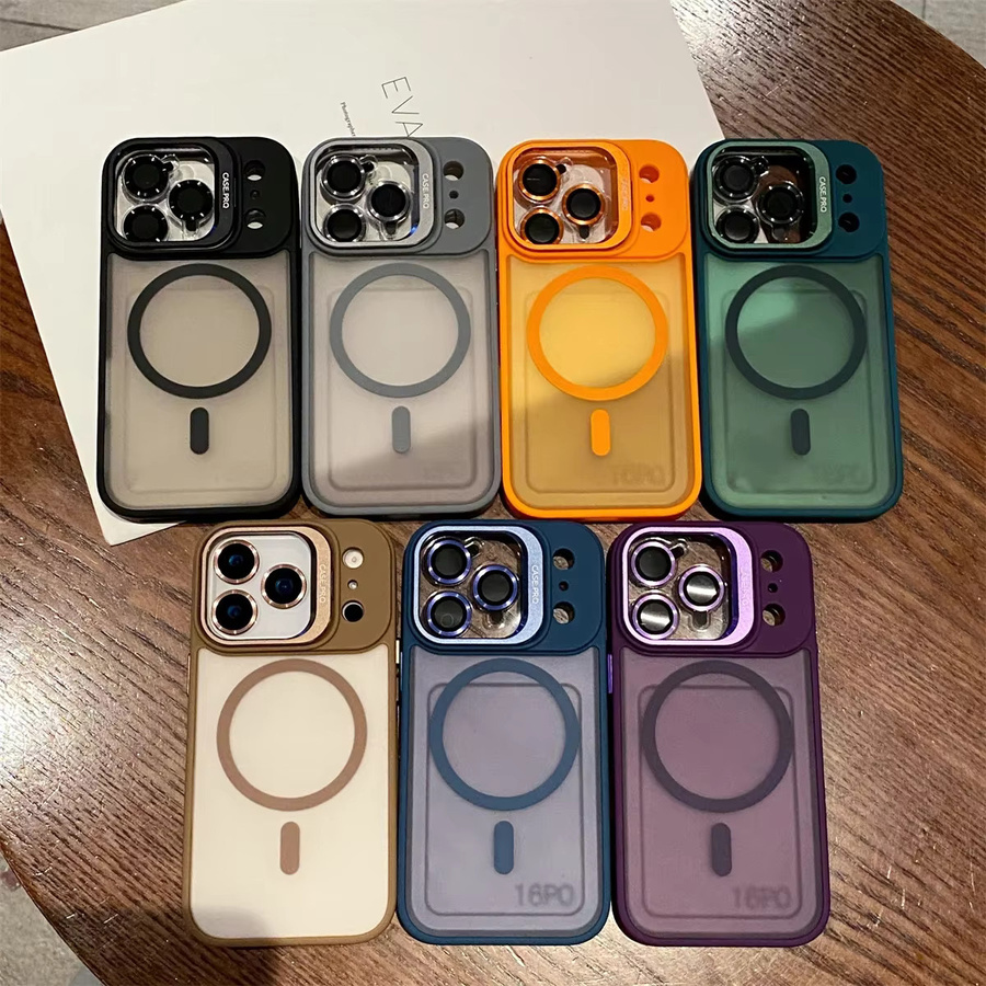 Matte durchscheinende Magnet-Handyhülle mit Linsenhalter-Schutz für Apple iPhone 17 16 15 14 13 12 11 Pro Max Plus in Schwarz und Transparent - Bild 4