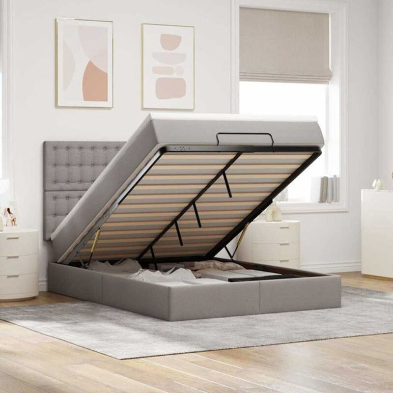 Vidaxl Polsterbett Ottoman mit Matratze und LED-Beleuchtung in Taupe meliert, B/T: 140 x 190 cm - Bild 1