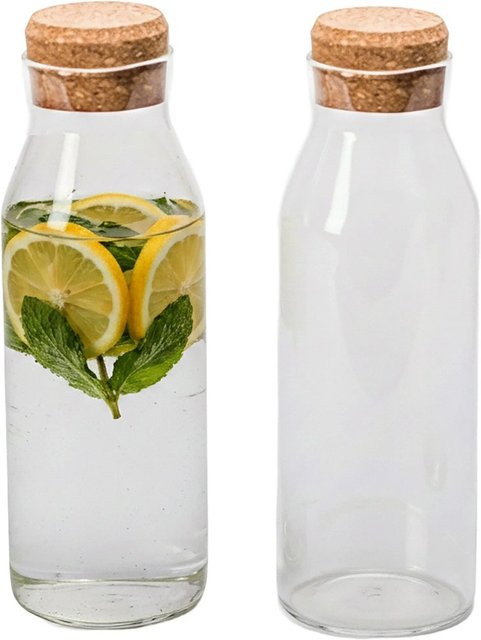 Relaxdays Glaskaraffe aus Borosilikatglas mit Korkdeckel, Transparent, 2er Pack, Höhe: 27 cm, Durchmesser: 9 cm - Bild 1