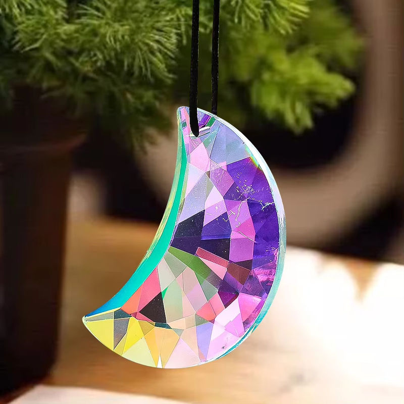 Mehrfarbiger Regenbogen Mond Suncatcher aus Glas mit Prisma-Effekt als hängende Kristall-Dekoration, Durchmesser: 50 mm - Bild 2