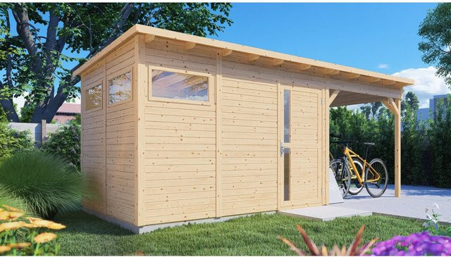 Bertilo Gartenhaus Pentus 3 Lounge in Natur mit modernem Design und Flachdach, B/T: 558 x 234 cm - Bild 1