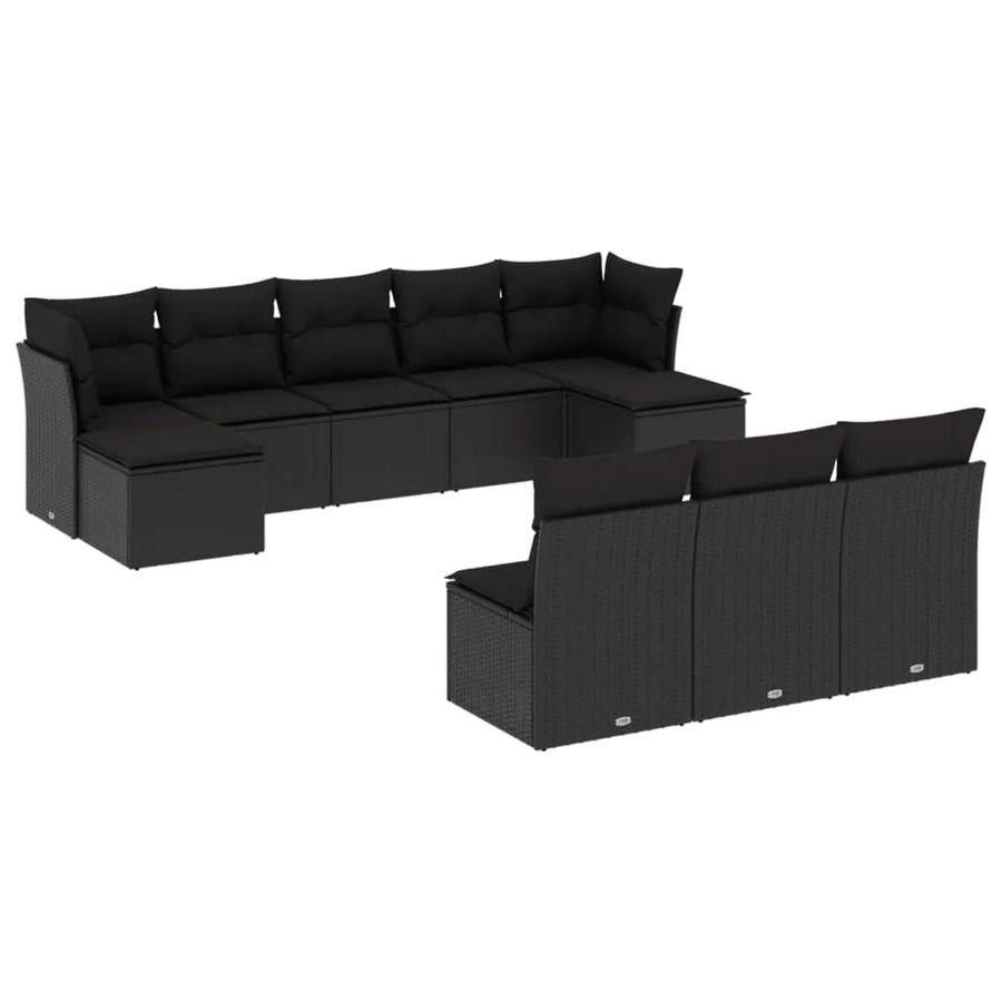 vidaXL 10-tlg. Garten-Sofagarnitur in L-Form aus Polyrattan mit Kissen, Schwarz - Bild 2