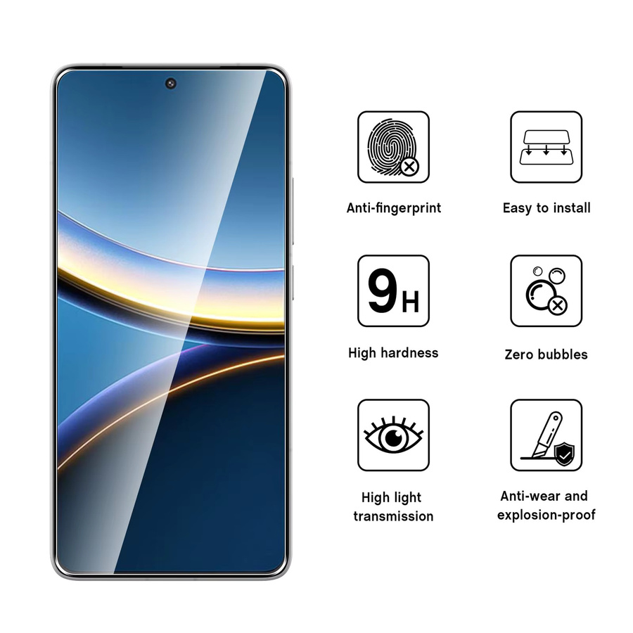 POCO F7 Pro Ultra Displayschutzfolie aus gehärtetem Glas, 6,67 Zoll, transparent, HD-Kristall, 9H kratzfest - Bild 2