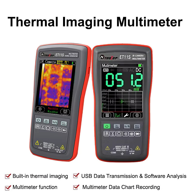 TOOLTOP ET11S Wärmebildkamera und Multimeter mit 2,8 Zoll Display, 4000 Counts, Temperaturmessung von -40 bis 300 °C, Schwarz - Bild 2