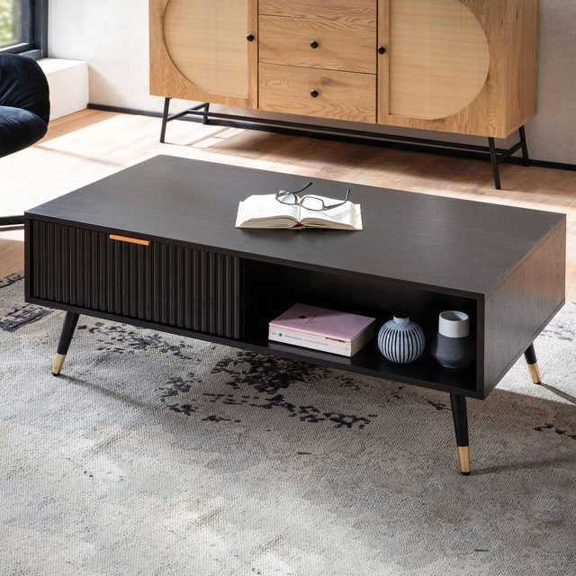 Couchtisch FineBuy in Eiche und Schwarz mit Lamellenoptik, B/T/H: 110 x 60 x 43 cm - Bild 1