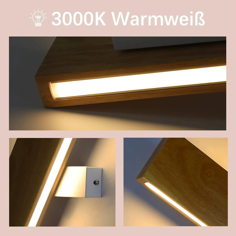 Moderne LED Wandleuchte aus Holz in Weiß mit Up-and-Down Design, 11W, 3000K Warmweiß, Höhe: 32 cm - Bild 2