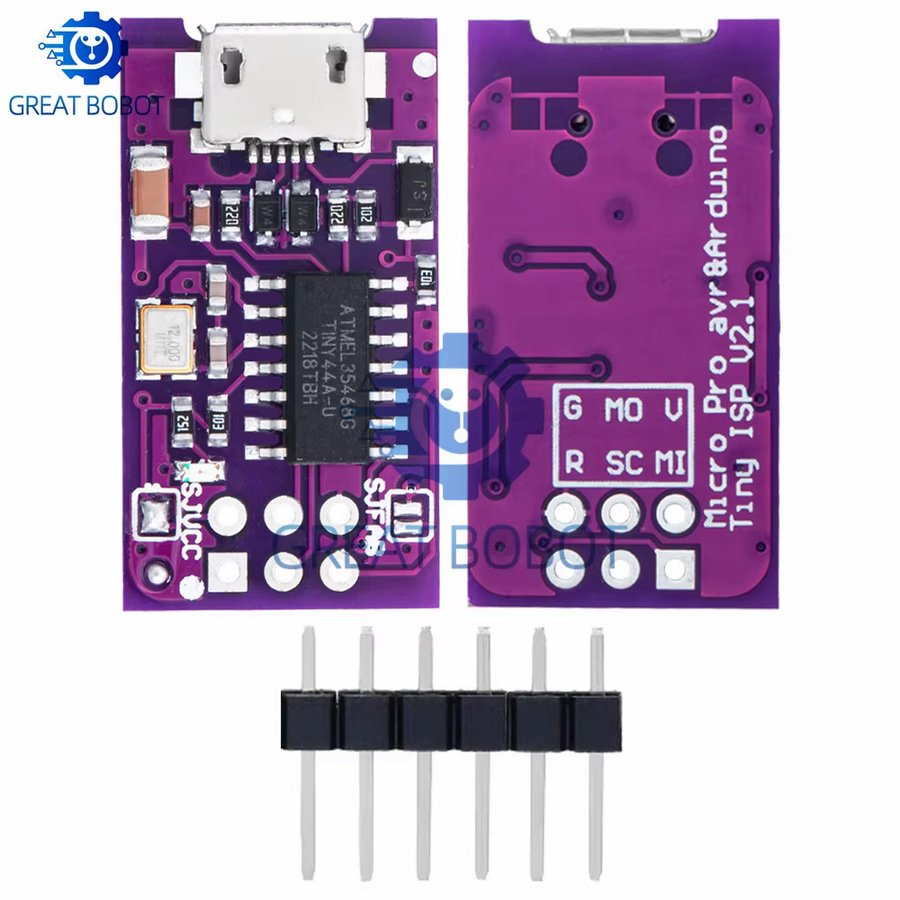 Baishundianzi BS Micro USB Tiny AVR ISP Programmiermodul in Lila für ATtiny44, ATTiny45 und ATTiny85 mit USBTinyISP 5V Mikrocontroller-Bootloader - Bild 3