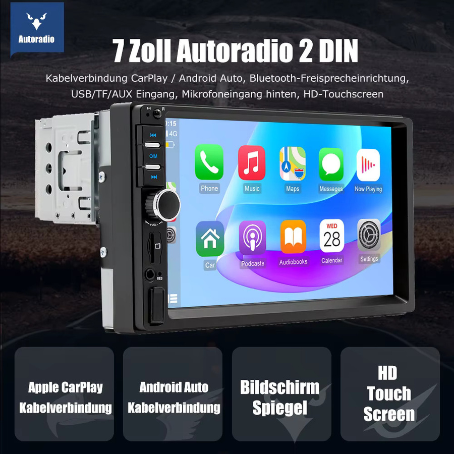 ESSGOO Universal Autoradio mit 7 Zoll HD Touchscreen, Carplay und Android Auto, Bluetooth, USB, AUX und TF-Kartenslot, Schwarz - Bild 4