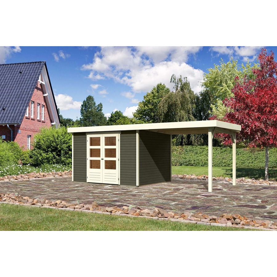 Karibu Holz-Gartenhaus Boras mit Flachdach in Terragrau, lackiert, B: 298 cm, T: 242 cm, H: 211 cm - Bild 2
