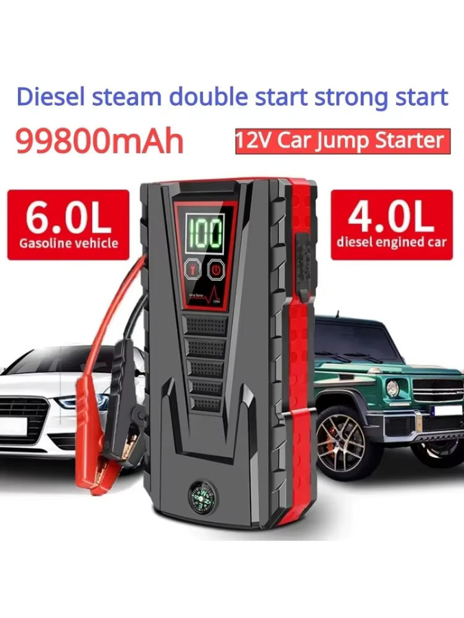 OWJHE Tragbares Auto-Starthilfe Gerät mit 12000mAh Kapazität und 5000A Spitzenstrom, 12V Powerbank-Ladegerät für Benzin- und Dieselfahrzeuge, Schwarz - Bild 6