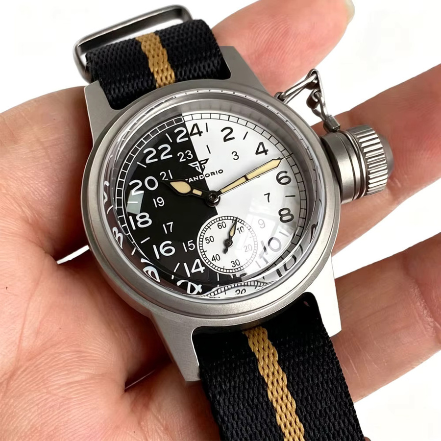 Tandorio Armbanduhr, Militär-Sportuhr, Edelstahl, 36 mm, Herren, Schwarz-weißes Zifferblatt, Saphirglas, 10 ATM - Bild 3