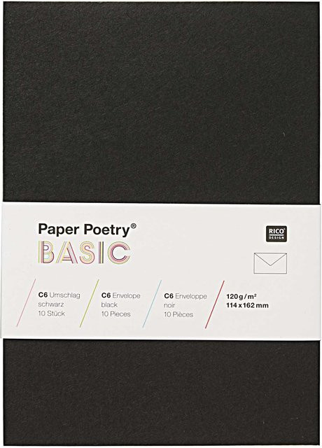 Rico Design Paper Poetry Kuvert Basic C6 Schwarz, 10 Stück - Bild 1