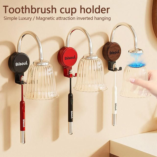 Moderne Wandlampe mit Zahnbürstenhalter und Becherhalter aus Glas in Braun für dein Badezimmer - Bild 1