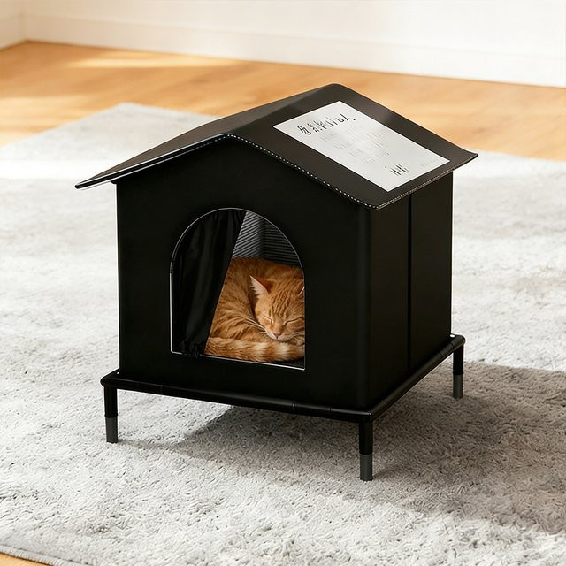 Isoliertes und wetterfestes Katzenhaus von CWV in Schwarz Matt für drinnen und draußen - Bild 1
