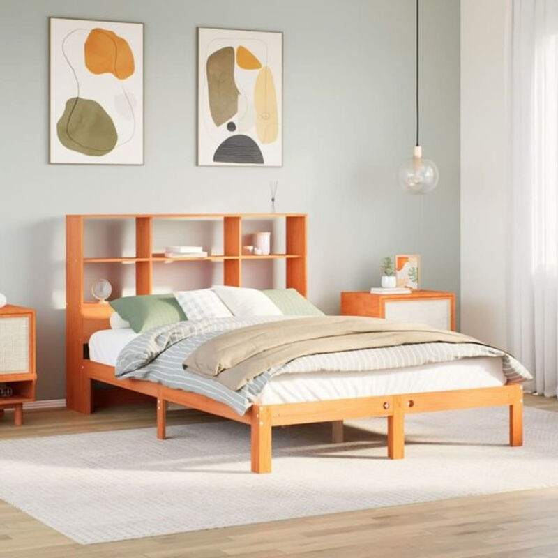 Massivholzbett aus Kiefer mit Regal von Vidaxl in Braun, B/T/H: 120 x 190 x 110 cm - Bild 1
