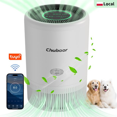 chuboor Luftreiniger mit H13-HEPA-Filter und WiFi in Weiß, CADR 185 m³/h zur Entfernung von Pollen, Haaren und Gerüchen