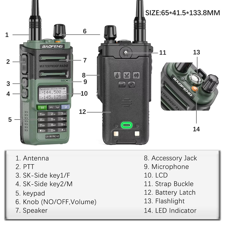 Baofeng UV-9R PRO Walkie Talkie IP68 Wasserdicht mit 128 Kanälen AM/FM und USB-C Anschluss - Bild 5