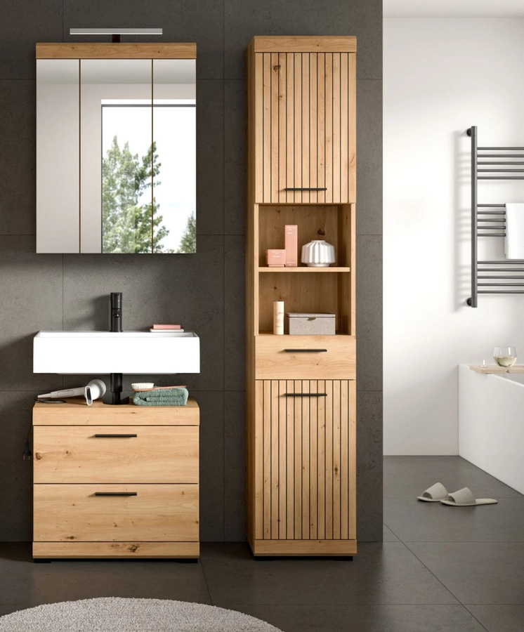 Badmöbel Set Shawn von Inn.Furn in Eiche Braun, 3-teilig, modern, mit LED-Beleuchtung - Bild 2