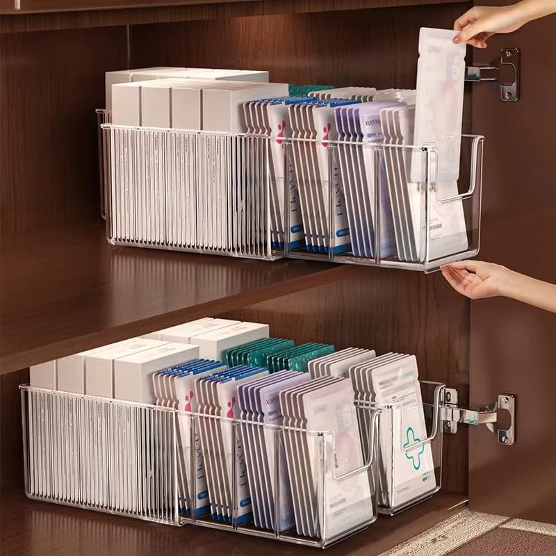 Ausziehbarer Acryl-Make-up-Organizer in Transparent mit herausnehmbarem Trenner zur Aufbewahrung von Kosmetik und Gesichtsmasken - Bild 3