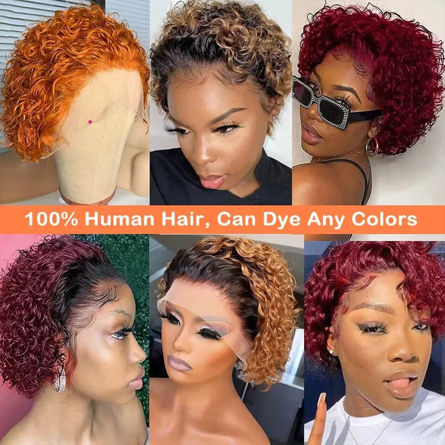 Dula A Hair Perücke, Pixie Cut Bob, lockig, Echthaar, Deep Wave, 13x1 Transparente Spitze - Bild 6
