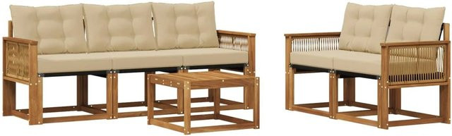 vidaXL Outdoor-Sofagarnitur aus Akazienholz mit Textilene und Kissen in Natur und Beige - Bild 1