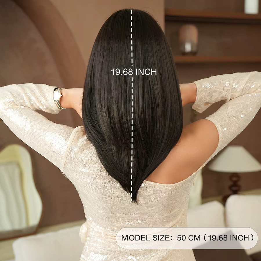 7JHH WIGS Perücke für Damen, schulterlang, glatt, dunkelbraun, synthetisch - Bild 3