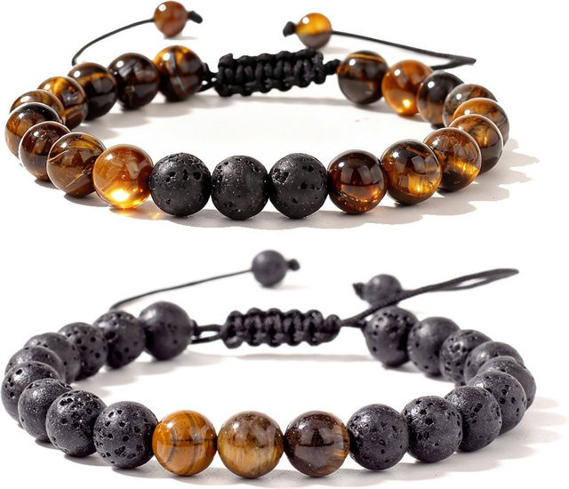 DAIPAN Armband, Schwarz, Lava Perlen, Tigerauge Stein, Unisex - Bild 1