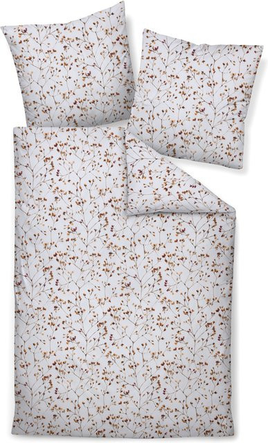 Bettwäsche CORTINA Janine aus Renforcé Baumwolle mit floralem Naturmuster in Beige und Weiß, B/T/H: 135 x 200 cm und Kissenbezug 80 x 80 cm - Bild 1