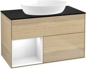 V&B Waschtischunterschrank Finion 100 in Weiß und Eiche braun lackiert, Breite: 100 cm, Tiefe: 50,1 cm, Höhe: 50,1 cm - Bild 1