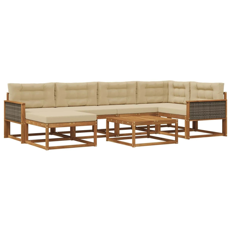 vidaXL Outdoor-Sofagarnitur L-Form aus Akazienholz mit 7 Kissen in Natur und Beige - Bild 2