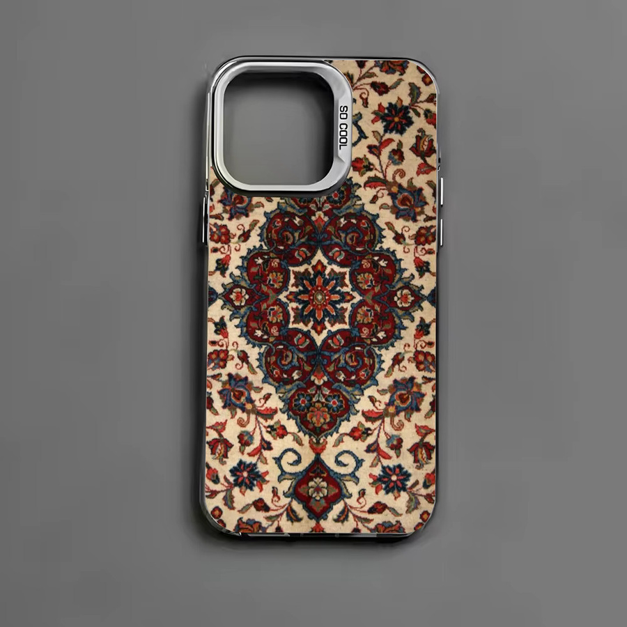 Aurora Funda Handyhülle mit Perser-Blumenmuster für iPhone 16, 15, 14, 13, 12, 11 Pro Max, Schwarz, Mehrfarbig, Mattes Design mit metallischem Laser-Effekt - Bild 2