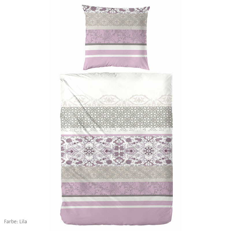 Prinz Bettwäsche Mako-Satin mit floralem Ornament in Blau, Pink und Lila, B/H: 135 x 200 cm - Bild 1