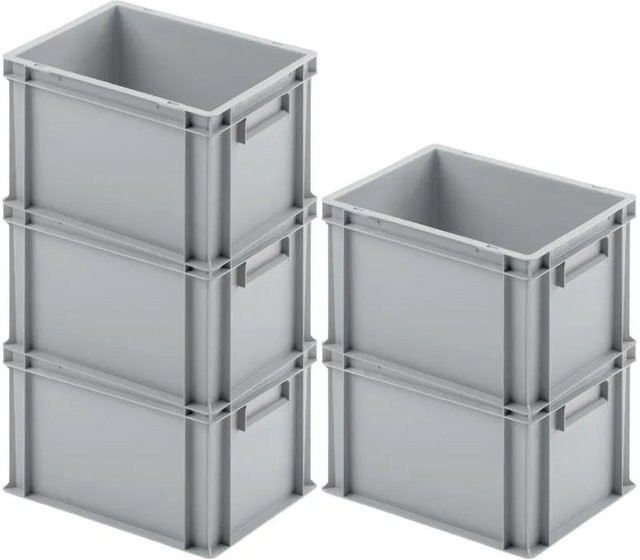 PROREGAL SparSet 5 Euroboxen mit geschlossenem Griff, Grau, H x B x T: 23,5 x 30 x 40 cm, 22 Liter - Bild 1