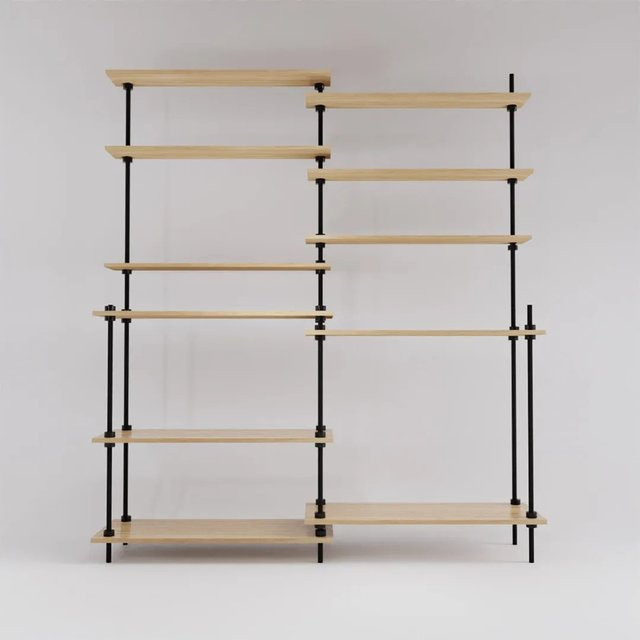 AR Shelving Deco Set Regal in Anthrazit-Eiche und Schwarz, modernes Design aus Stahl und Holz, B/H/T: 160 x 185 x 17,5/35 cm - Bild 1