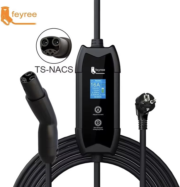 Feyree 3,5KW TS-NACS Ladegerät EV-Ladestation in Schwarz mit 1,8 Zoll LCD-Bildschirm und Zeitplan-Verzögerungsfunktion für Tesla-Fahrzeuge - Bild 1