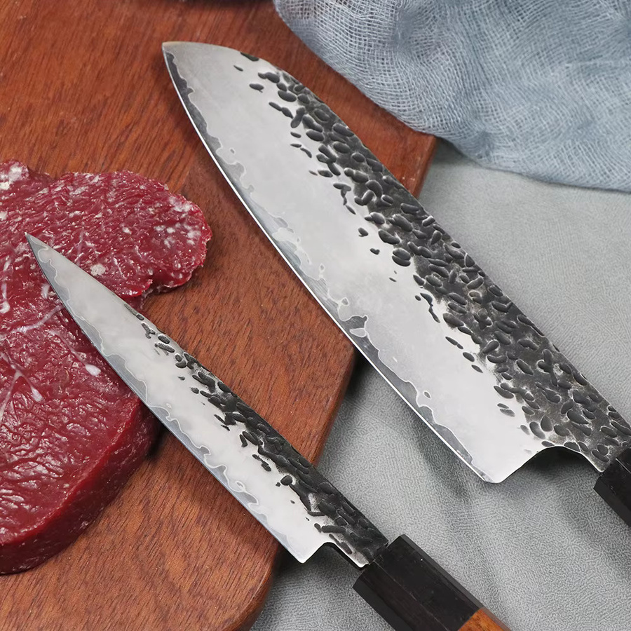 JUMCSONG Kiritsuke-Messer aus handgeschmiedetem Dreischicht-Verbundstahl mit 8Cr17MOV Stahlkern und Holzgriff in Weiß - Bild 3