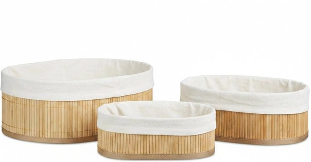 Relaxdays Regalkorb Set aus Bambus in Beige, dreiteilig, oval, B/T/H: 32 x 22 x 12,5 cm, 26,5 x 17 x 10,5 cm und 23 x 14,5 x 9 cm - Bild 1