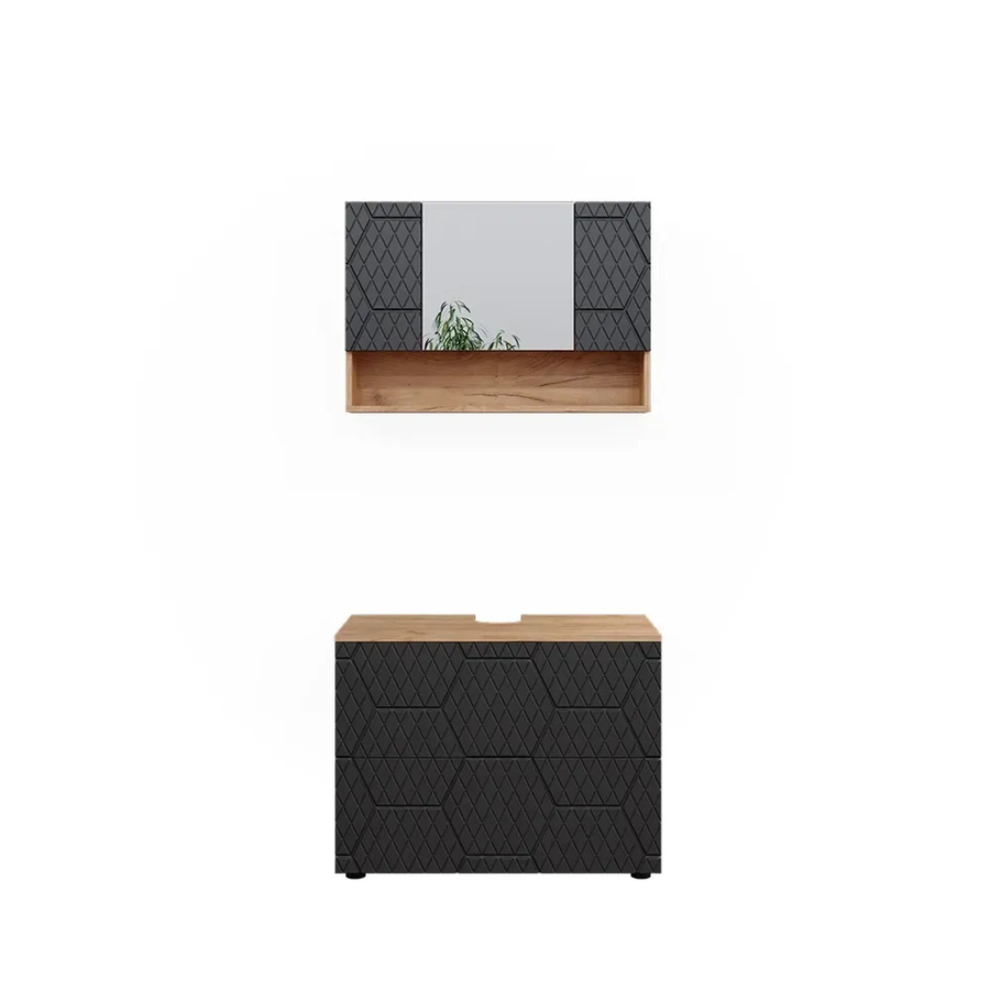 Vicco Badmöbel-Set Irma 2-teilig in Eiche und Anthrazit mit Spiegelschrank und Waschbeckenschrank Breite: 80 cm - Bild 3